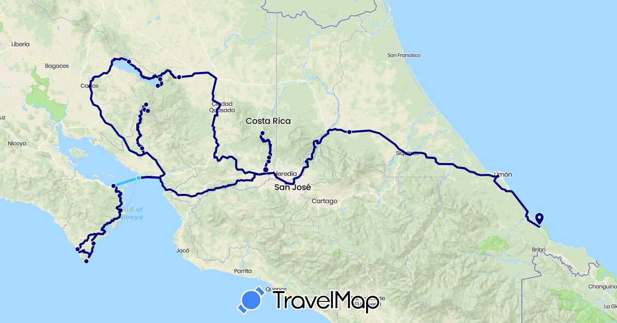 TravelMap itinerary: driving, boat in Costa Rica (North America)